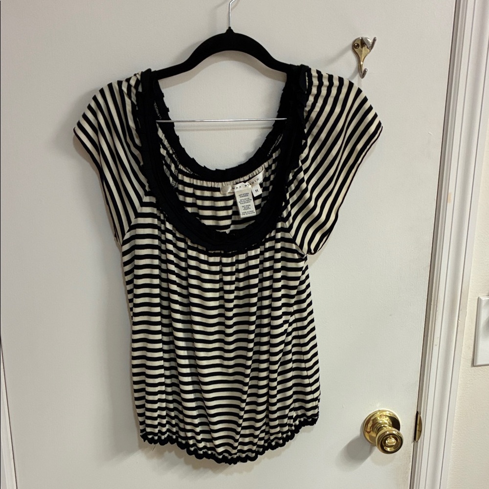 Max Studio Black and Cream Striped Blouse in Sz M